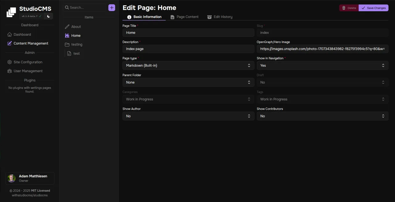 Content Management (Dark Mode)