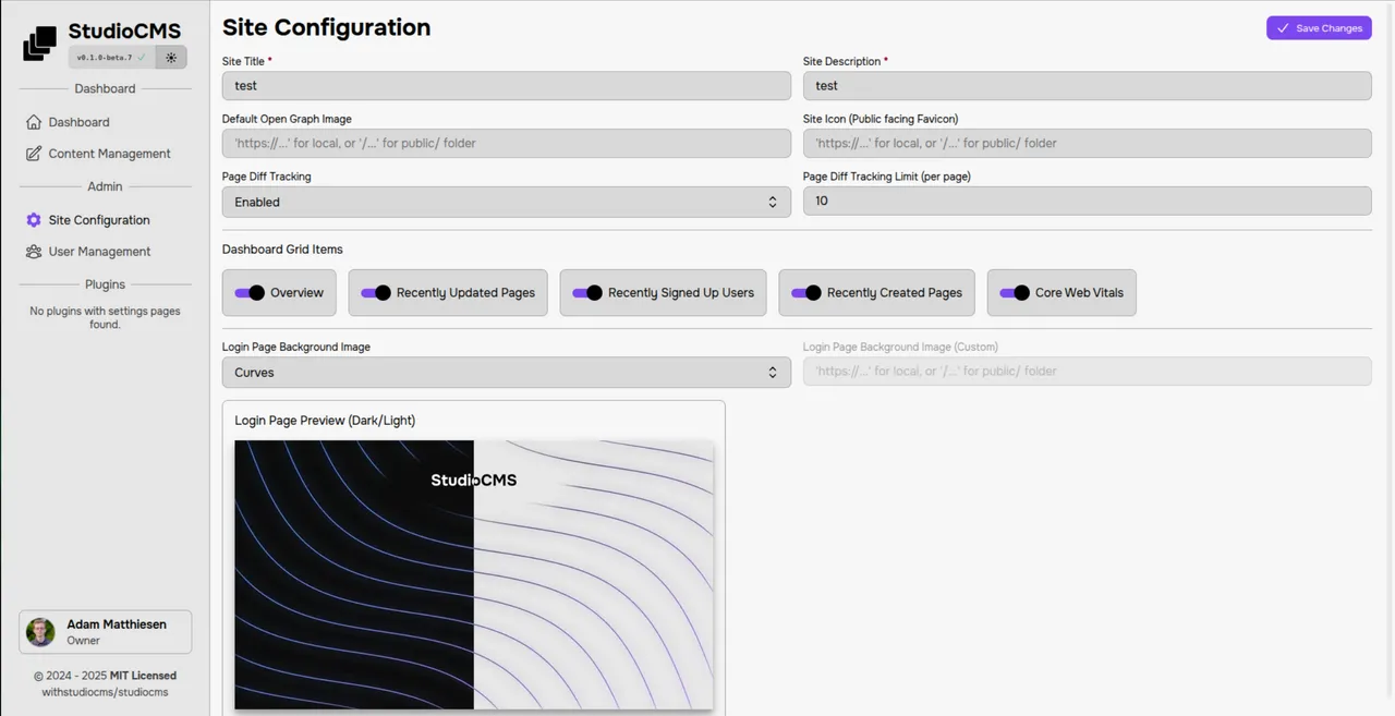 Site Configuration (Light Mode)